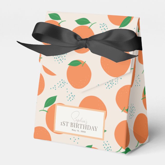 Little Cutie Modern Orange Birthday Favour Box (Front Side)