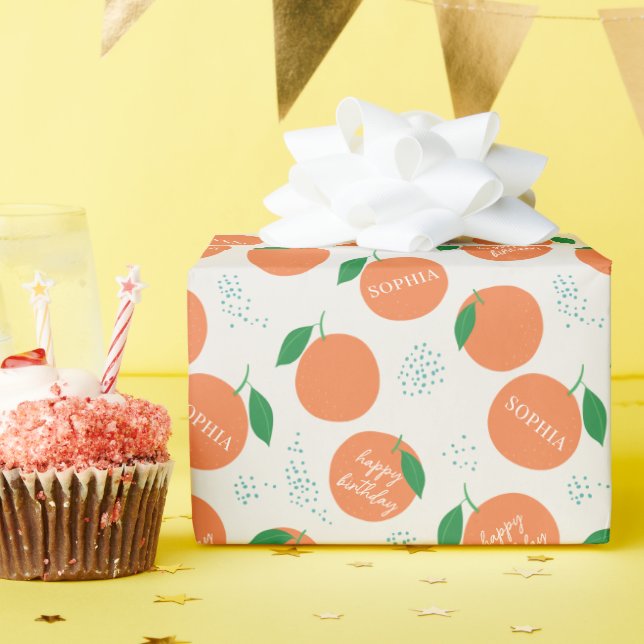 Little Cutie Modern Orange Kids Birthday Wrapping Paper (Birthday Party)