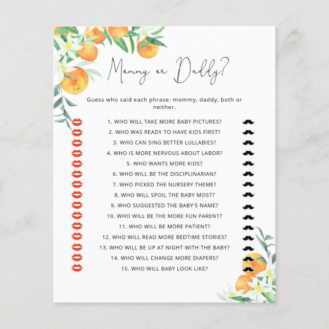 Little cutie mummy or daddy baby shower game (Front)