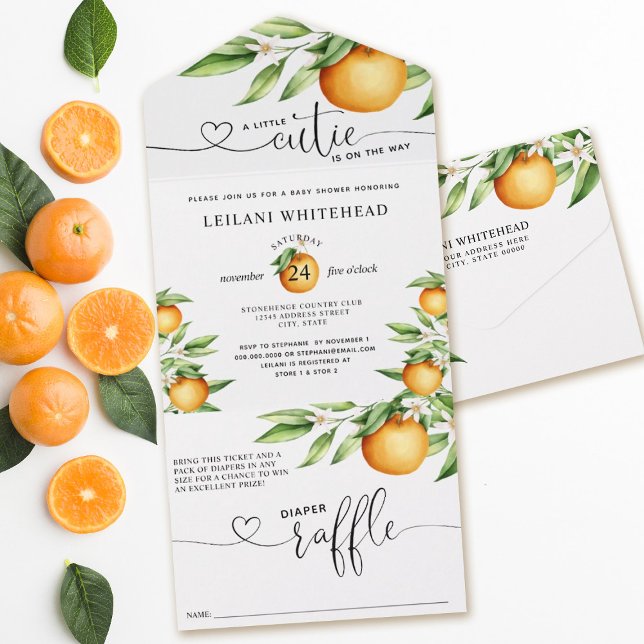 Little Cutie on the way Baby Shower All In One Invitation (Join us in showering love on a Little Cutie - come celebrate with games, gifts, and good company!)