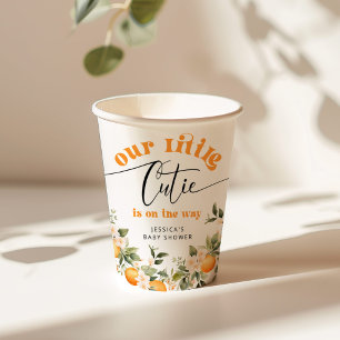 Little cutie on the way baby shower oranges paper cups