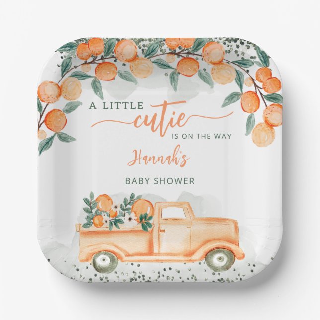 Little Cutie On The Way Baby Shower  Paper Plate (Front)