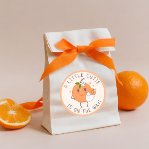Little Cutie On the way   Cute Orange Baby Shower  Classic Round Sticker