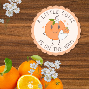 Little Cutie On the way   Cute Orange Baby Shower  Paper Coaster