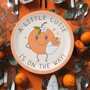 Little Cutie On the way   Cute Orange Baby Shower  Paper Plate