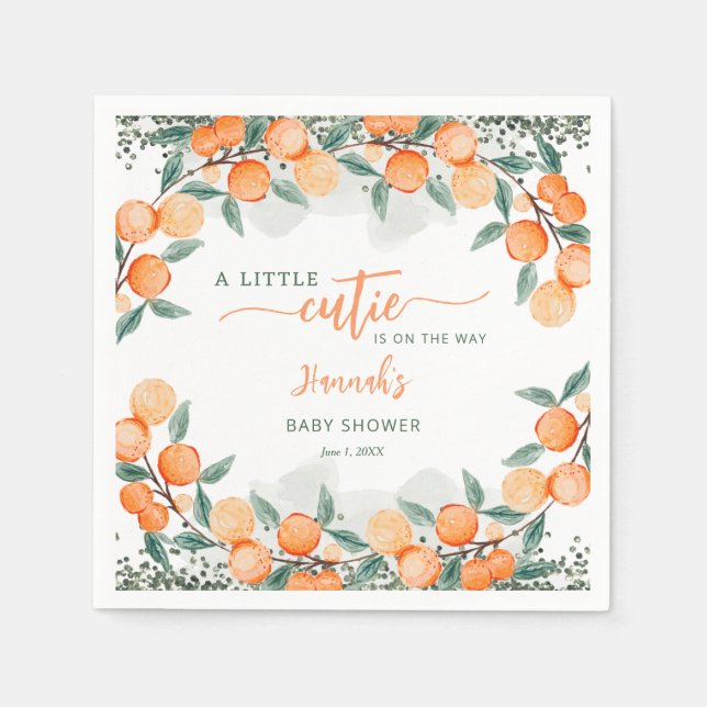 Little Cutie On The Way Orange Baby Shower  Napkin (Front)
