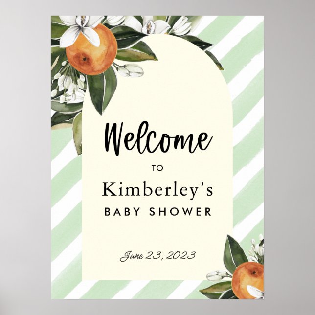 Little Cutie On the Way Orange Baby Shower Welcome Poster (Front)