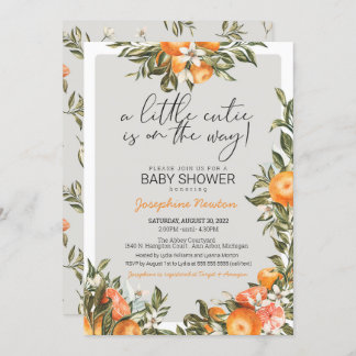 Little Cutie on the Way Orange Citrus Baby Shower Invitation