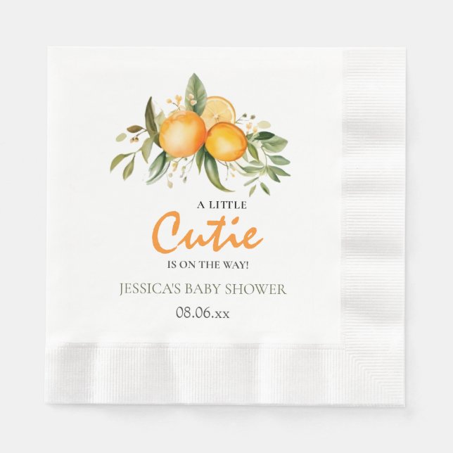 Little Cutie On The Way Orange Citrus Baby Shower Napkin (Front)