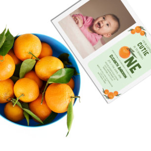 Little Cutie Orange 1st Birthday Invitation
