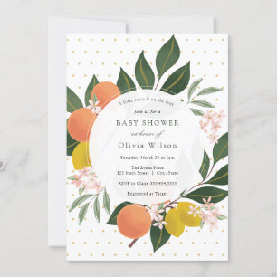 Little Cutie Orange and Greenery Baby Shower Invitation