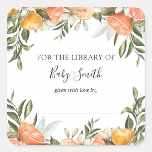 Little Cutie Orange Baby Shower Bookplate Sticker