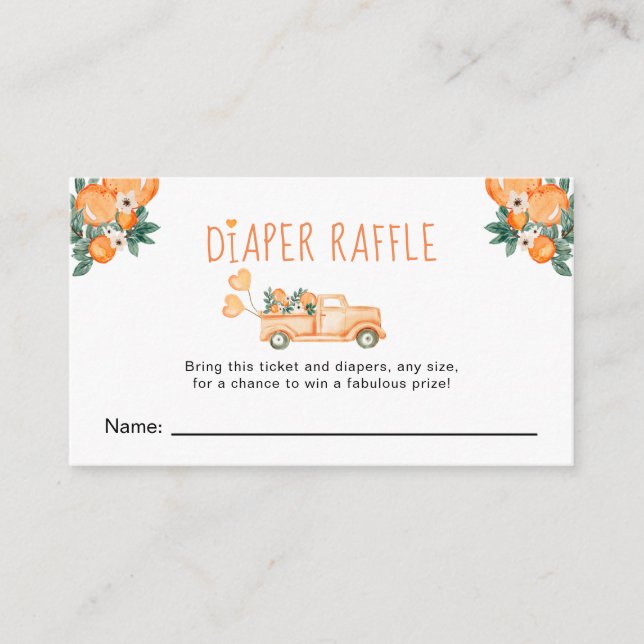 Little Cutie Orange Baby Shower Diaper Raffle Enclosure Card (Front)