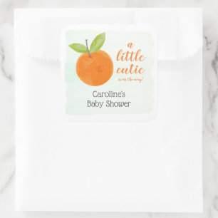 Little Cutie Orange Baby Shower Favours Square Sticker