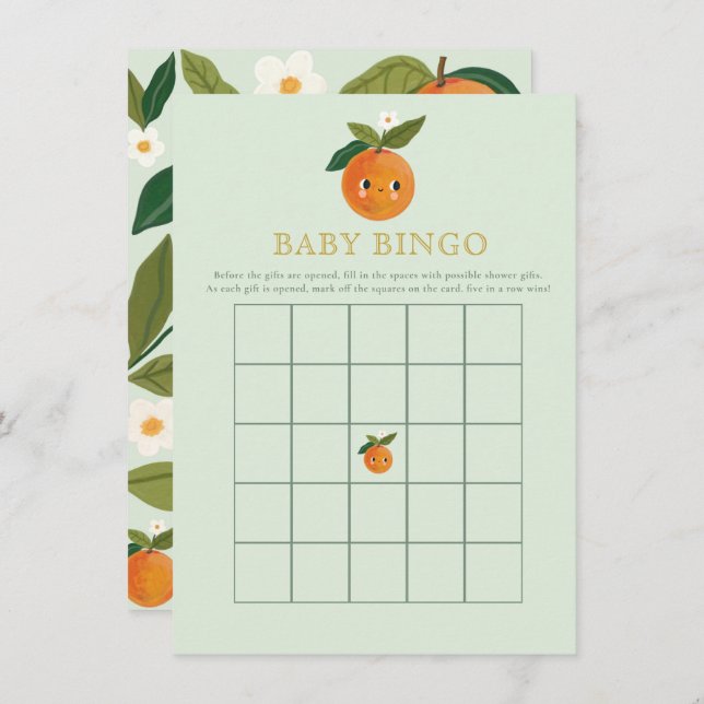 Little cutie orange Baby Shower Game Baby Bingo Enclosure Card (Front/Back)