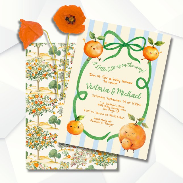 Little Cutie Orange Baby Shower Toile Invitation (Creator Uploaded)