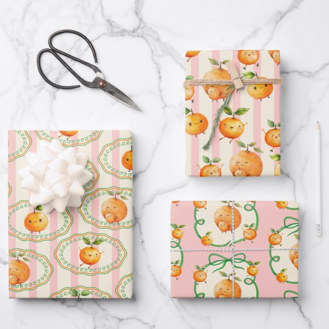 Little Cutie Orange Baby Shower Wrapping Paper Sheet (Front)