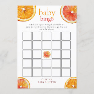 Little Cutie Orange Bingo Baby Shower Game Card