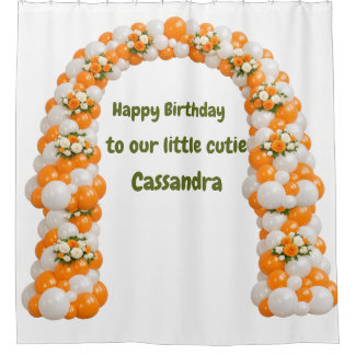 Little Cutie Orange Birthday Banner Shower Curtain