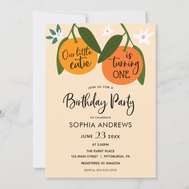 Little Cutie Orange Birthday Invitation (Front)