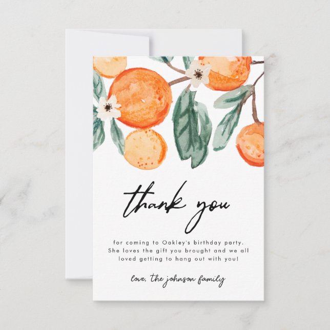 Little Cutie Orange Birthday Thank You Card (Front)