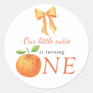Little Cutie Orange Citrus 1st Birthday Classic Round Sticker