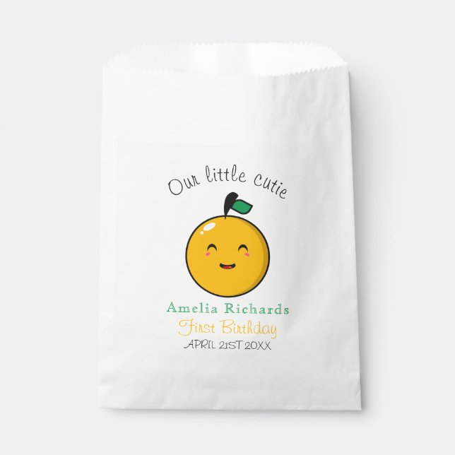  Little Cutie Orange Citrus 1st Birthday  Favour Bag (Front)