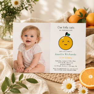Little Cutie Orange Citrus 1st Birthday Invitation