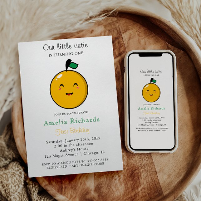  Little Cutie Orange Citrus 1st Birthday  Invitation (Creator Uploaded)