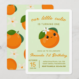 Little Cutie Orange Citrus 1st Birthday Invitation