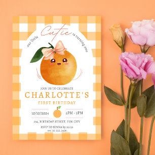 Little Cutie Orange Citrus 1st First Birthday Invitation