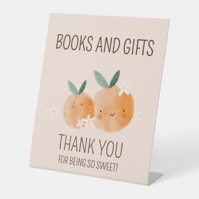 Little Cutie Orange Citrus Baby Books Gifts Pedestal Sign (Front)