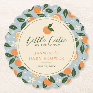 Little Cutie Orange Citrus Baby Shower Paper Coaster