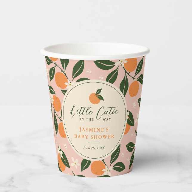 Little Cutie Orange Citrus Baby Shower Paper Cups (Front)
