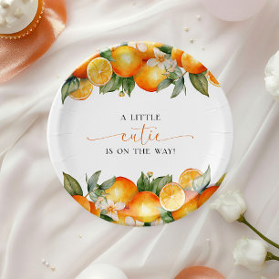 Little Cutie Orange Citrus Baby Shower Paper Plate