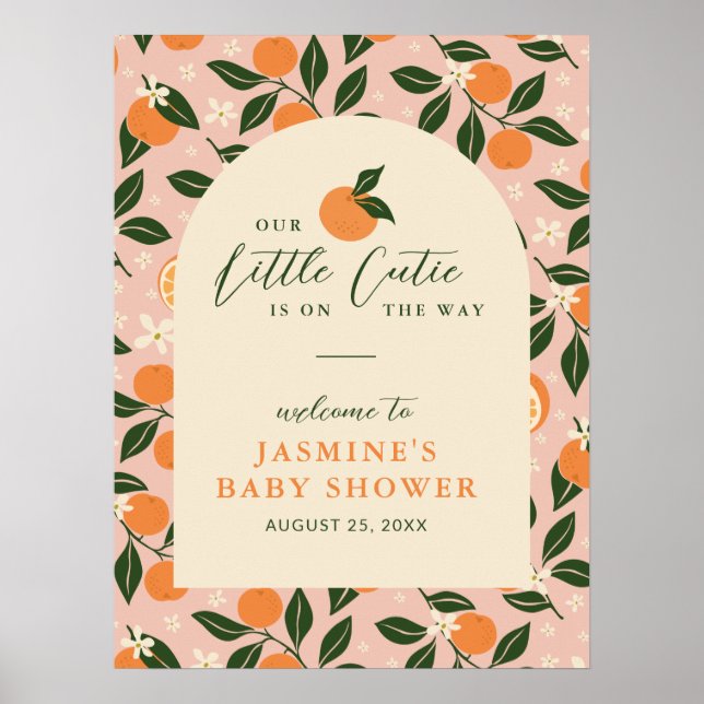 Little Cutie Orange Citrus Baby Shower Welcome Poster (Front)