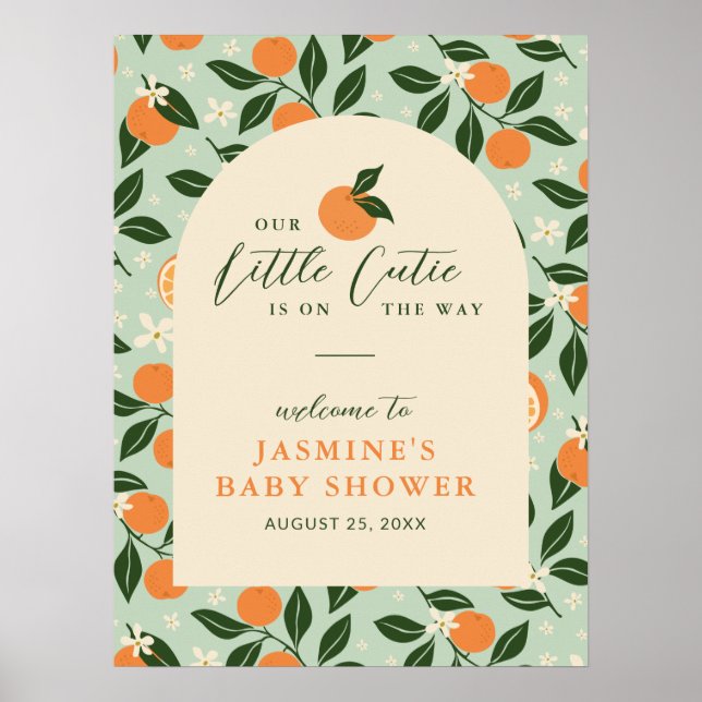 Little Cutie Orange Citrus Baby Shower Welcome Poster (Front)