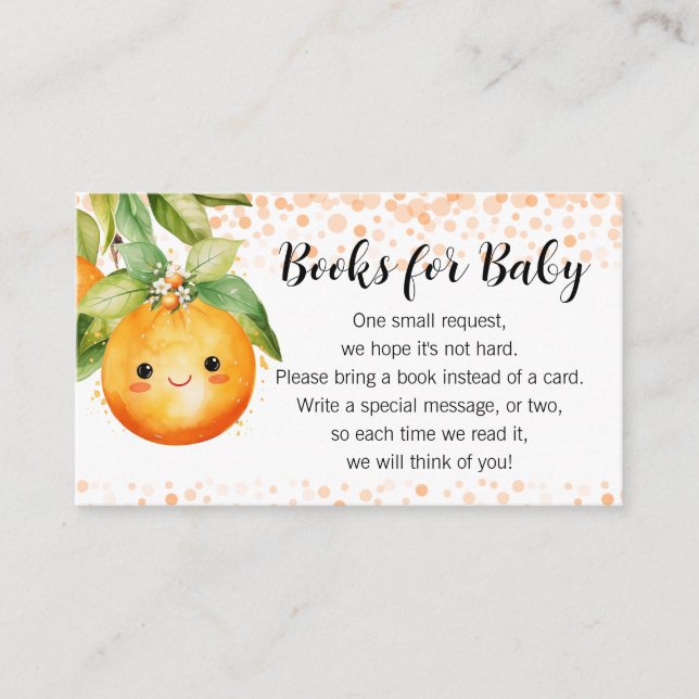 Little Cutie Orange Citrus Book Request Enclosure Card (Front)
