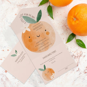 Little Cutie Orange Citrus Botanical Baby Shower All In One Invitation
