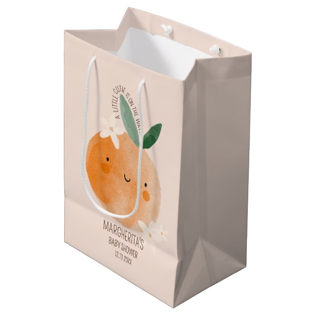 Little Cutie Orange Citrus Botanical Baby Shower Medium Gift Bag (Front Angled)