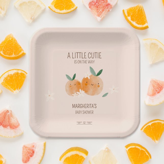 Little Cutie Orange Citrus Botanical Baby Shower Paper Plate (Creator Uploaded)