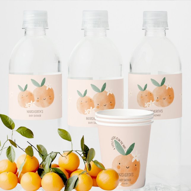 Little Cutie Orange Citrus Botanical Baby Shower Water Bottle Label (Creator Uploaded)