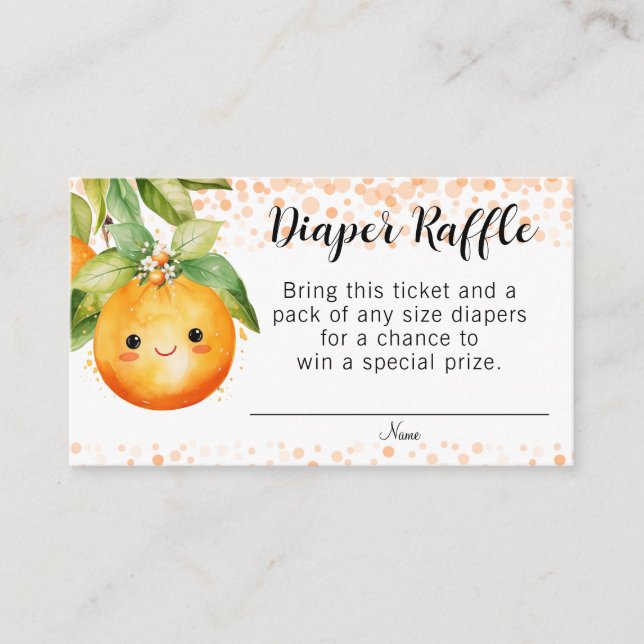 Little Cutie Orange Citrus Diaper Raffle Enclosure Card (Front)