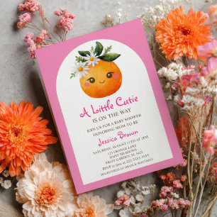 Little Cutie Orange Citrus Pastel Pink Baby Shower Invitation