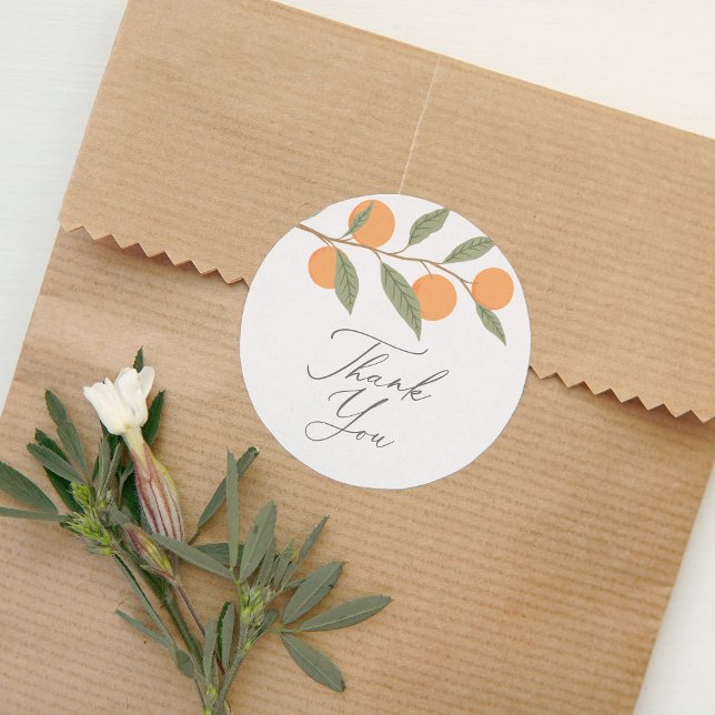 Little Cutie Orange Citrus Thank You Classic Round Sticker (Creator Uploaded)
