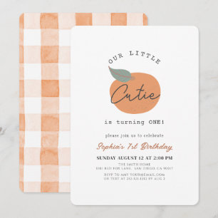 Little Cutie Orange Clean 1st Birthday Invitation