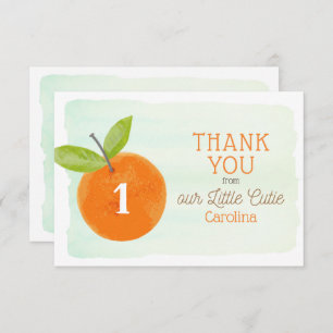Little Cutie Orange Clementine 1st Birthday Thank You Card