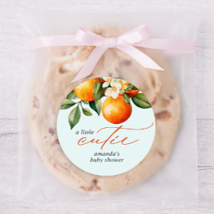 Little Cutie Orange Clementine Baby Shower Favor Classic Round Sticker