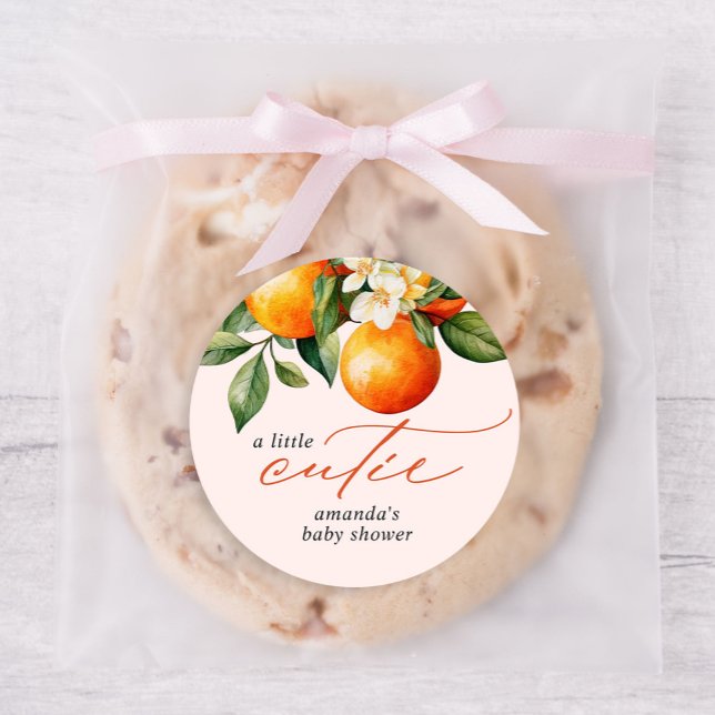 Little Cutie Orange Clementine Baby Shower Favour Classic Round Sticker (Creator Uploaded)