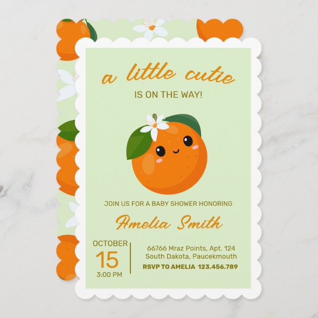Little Cutie Orange Clementine Baby Shower  Invitation (Front/Back)